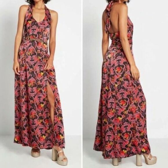 Anthropologie Modcloth We'll Meet Again Floral Retro Halter Maxi Dress Size 8 - Picture 3 of 12